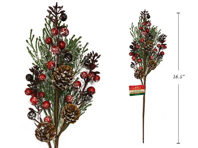 Carton Of 72 Christmas Snow Dusted Pine Berries Branch