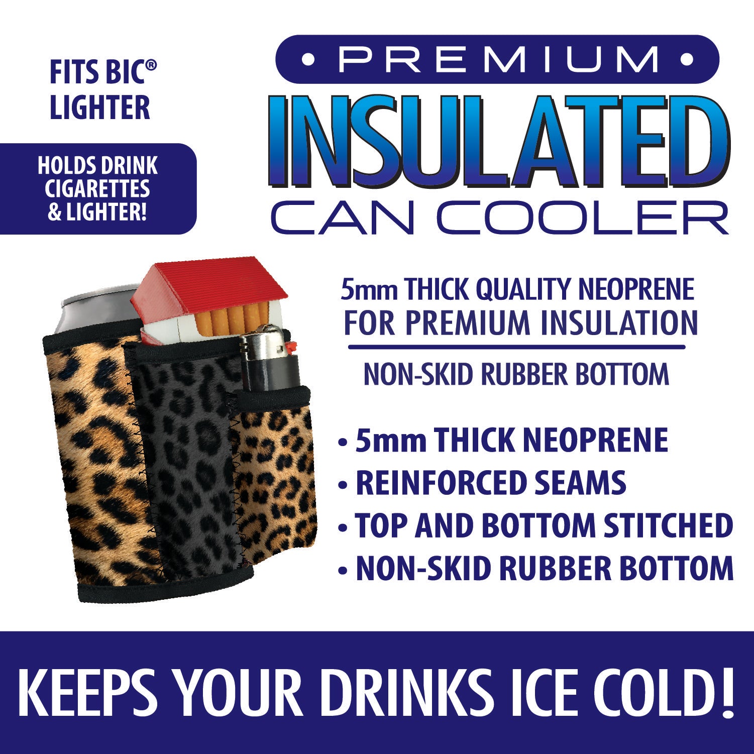 Neoprene Can & Bottle Cooler Coozie with Cigarette Pouch- 6 Pieces Per Retail Ready 26443