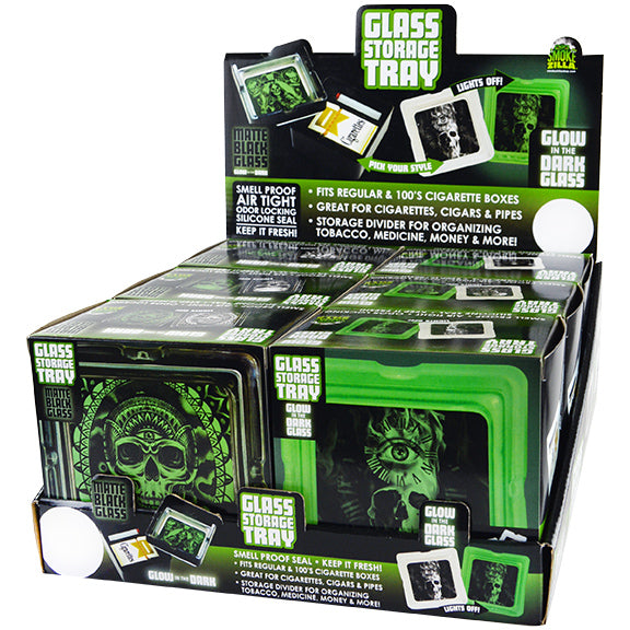 Glow In the Dark Large Glass Ashtray with Storage- 6 Per Retail Ready Wholesale Display 88292