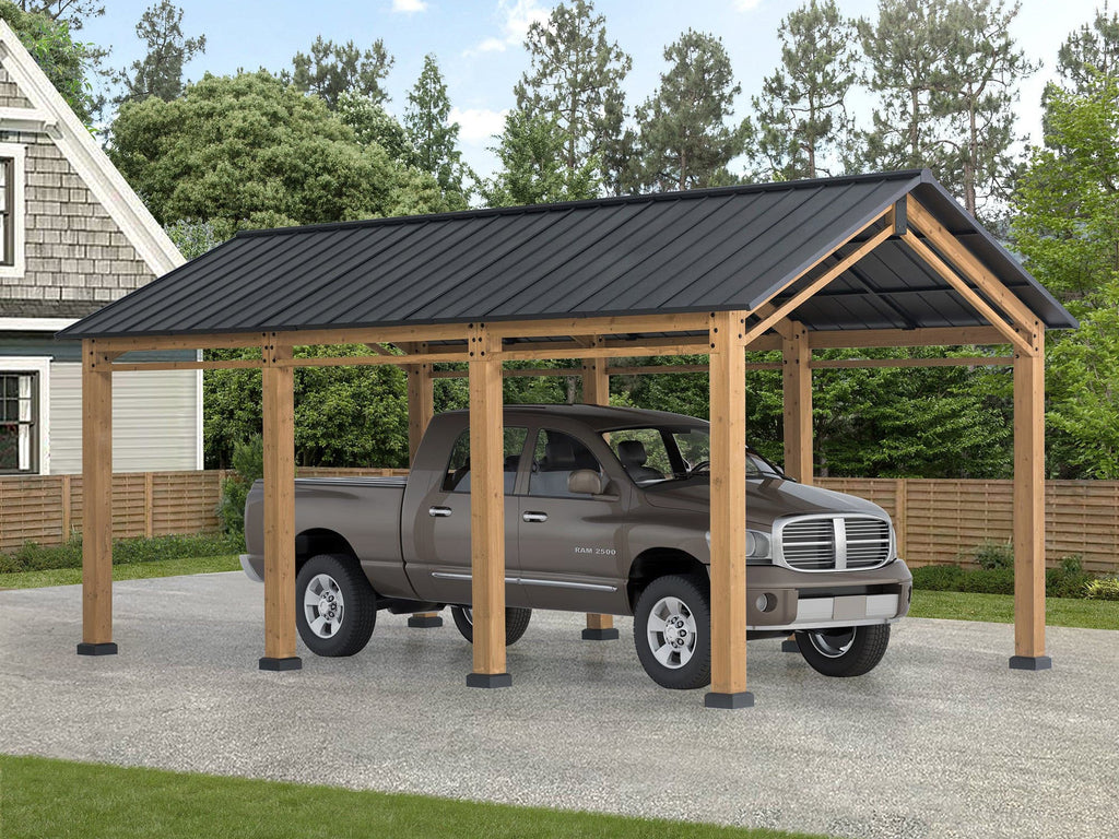 AutoCove 11x20 Black Gable Roof Wood Carport/Gazebo with 2 Ceiling Hooks