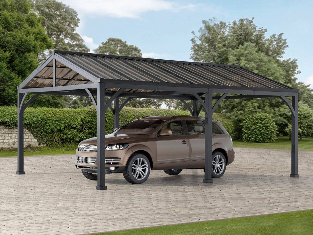 AutoCove 14x20 Brown Polycarbonate Gable Roof Metal Carport/Gazebo with 2 Ceiling Hooks