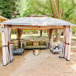 SummerCove Outdoor Patio 11x13 Gray Backyard Soft Top Gazebo with LED Light, Bluetooth Sound and Hook