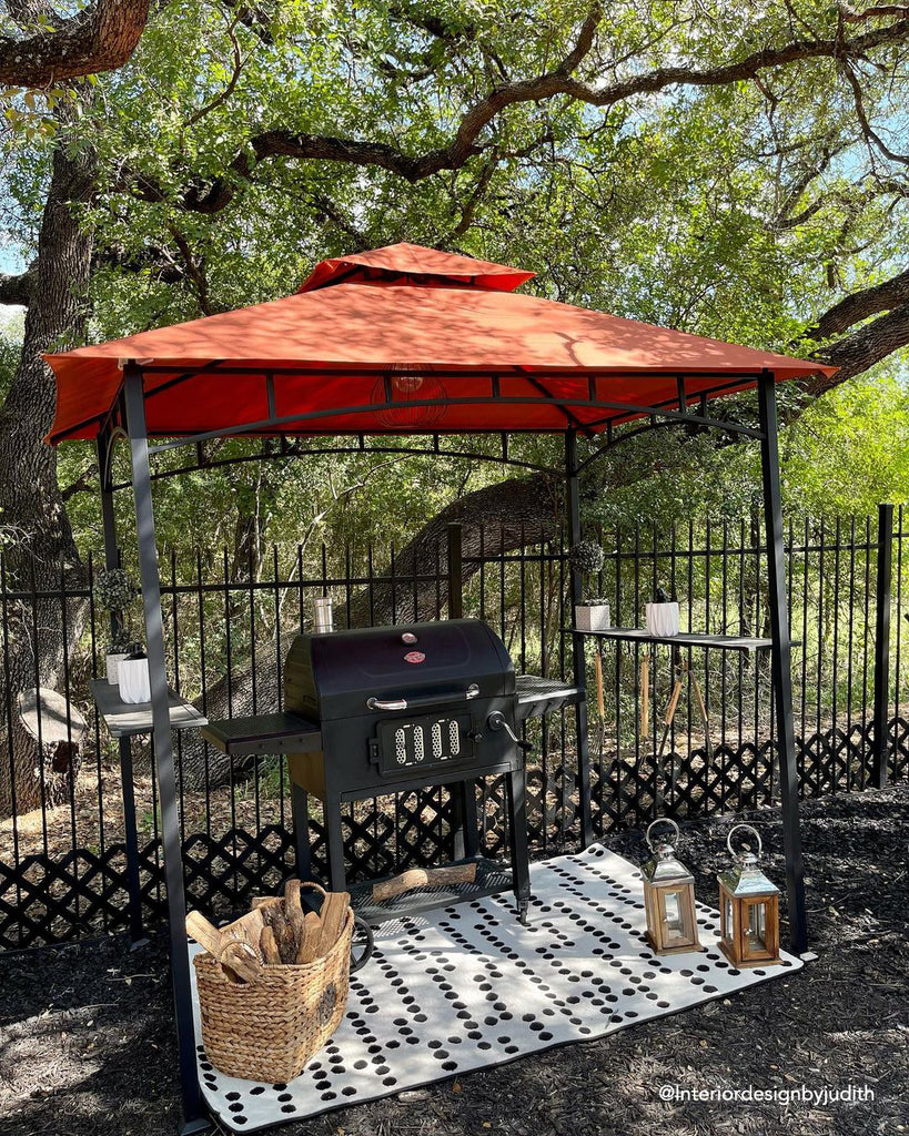 Outdoor Patio 5x8 Black Steel Frame Double Tiered Backyard Soft Top Grill Gazebo