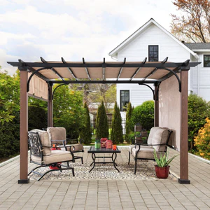 SummerCove 11 ft. x 11 ft. Tan Steel Pergola Kit with Adjustable Canopy