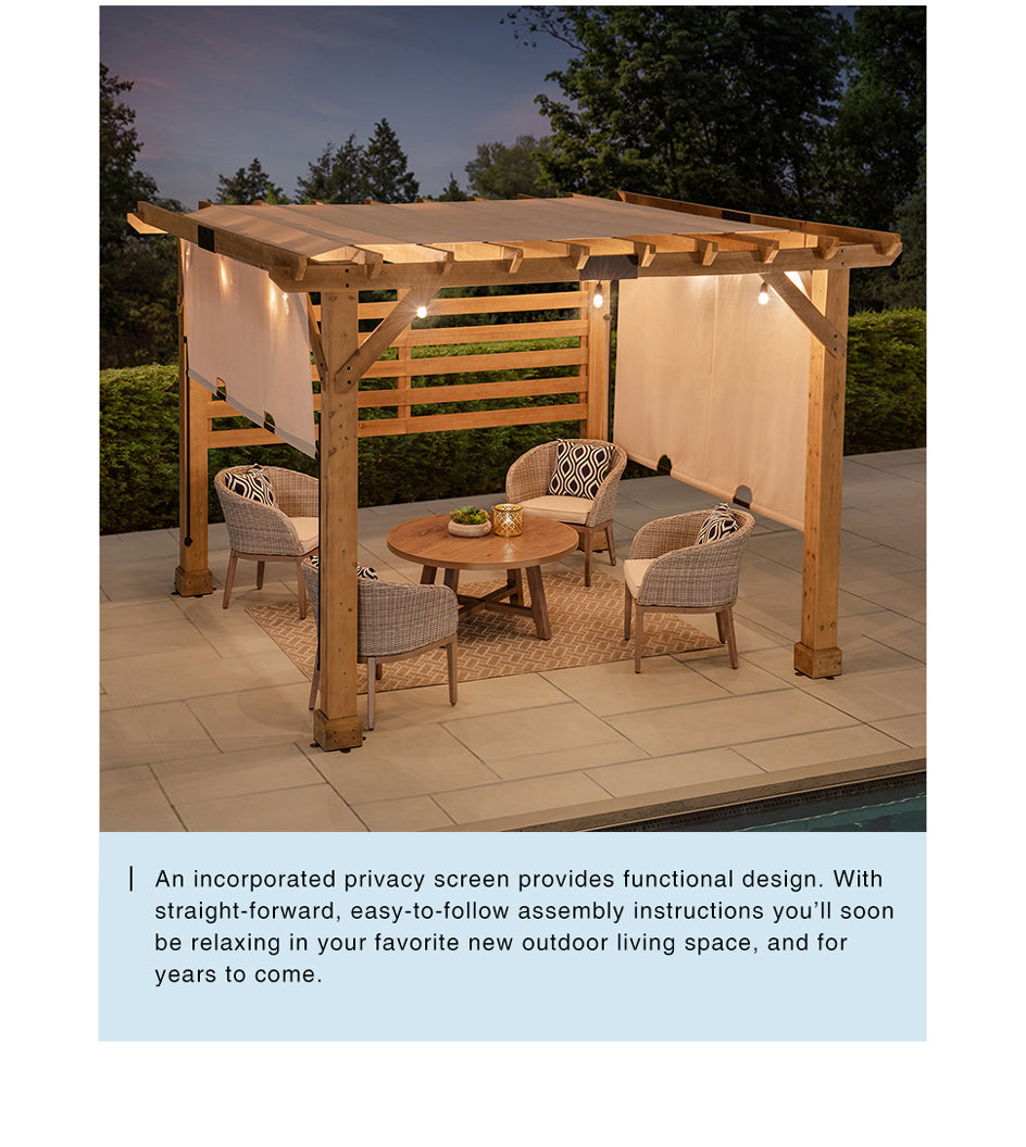Sunjoy Outdoor Patio Grill Gazebo 10 ft. x 11 ft. Wooden Frame Hot Tub  Pergola Kit with Privacy Screen and Large Bar Shelves A106008500 - The Home  Depot