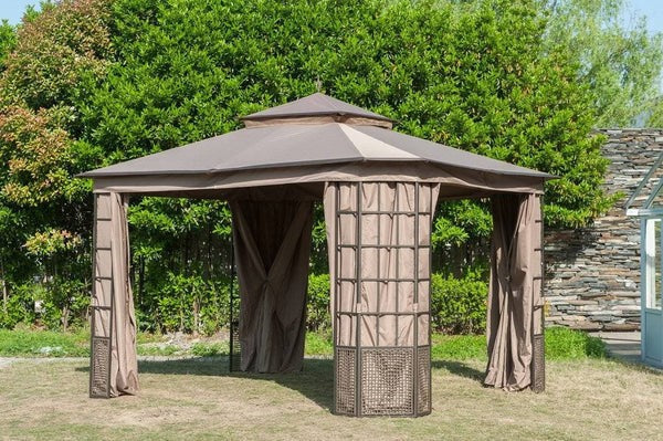Sunjoy Khaki+Dark Brown Replacement Canopy For Brenner Gazebo (10X12 Ft) L-GZ1261PST Sold At Home Depot