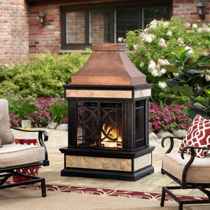 Sunjoy 57 in. Steel Wood Burning Fireplace with Fire Poker