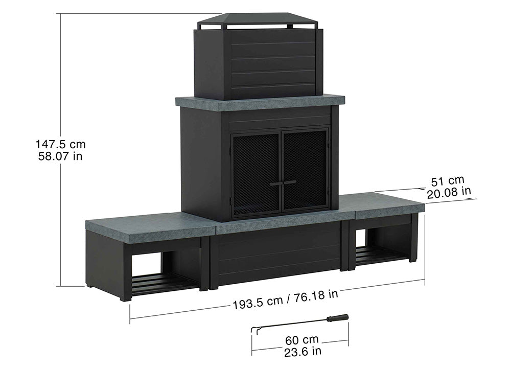 SUNJOY 58 Inch Modern Outdoor Fireplace with Chimney & Log Holders