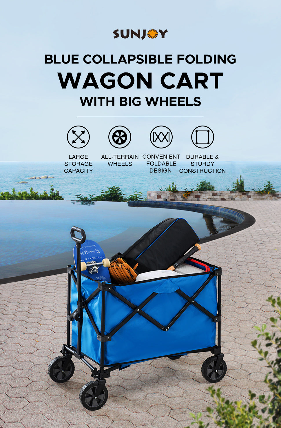 Sunjoy Collapsible Folding Wagon Cart with 225L Oversized Capacity