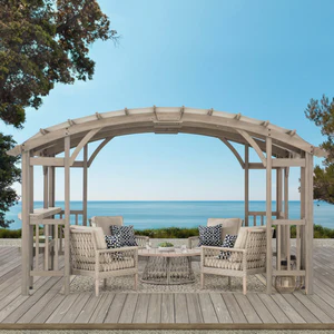 SummerCove 10 ft. x 14 ft. Light Gray Cedar Frame Arched Pergola Kit with Shelves