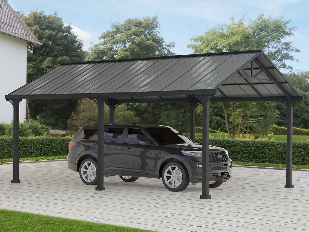 AutoCove 12x20 Gray Steel Frame Gable Roof Metal Carport/Gazebo with 2 Ceiling Hooks