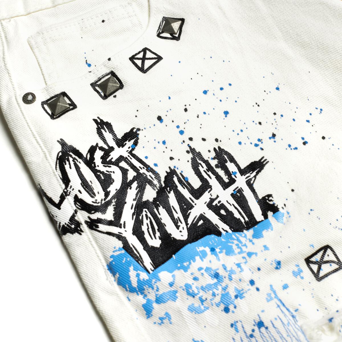 SMOKE RISE DOODLE & COLOR SPLATTER TWILL SHORTS - WHITE