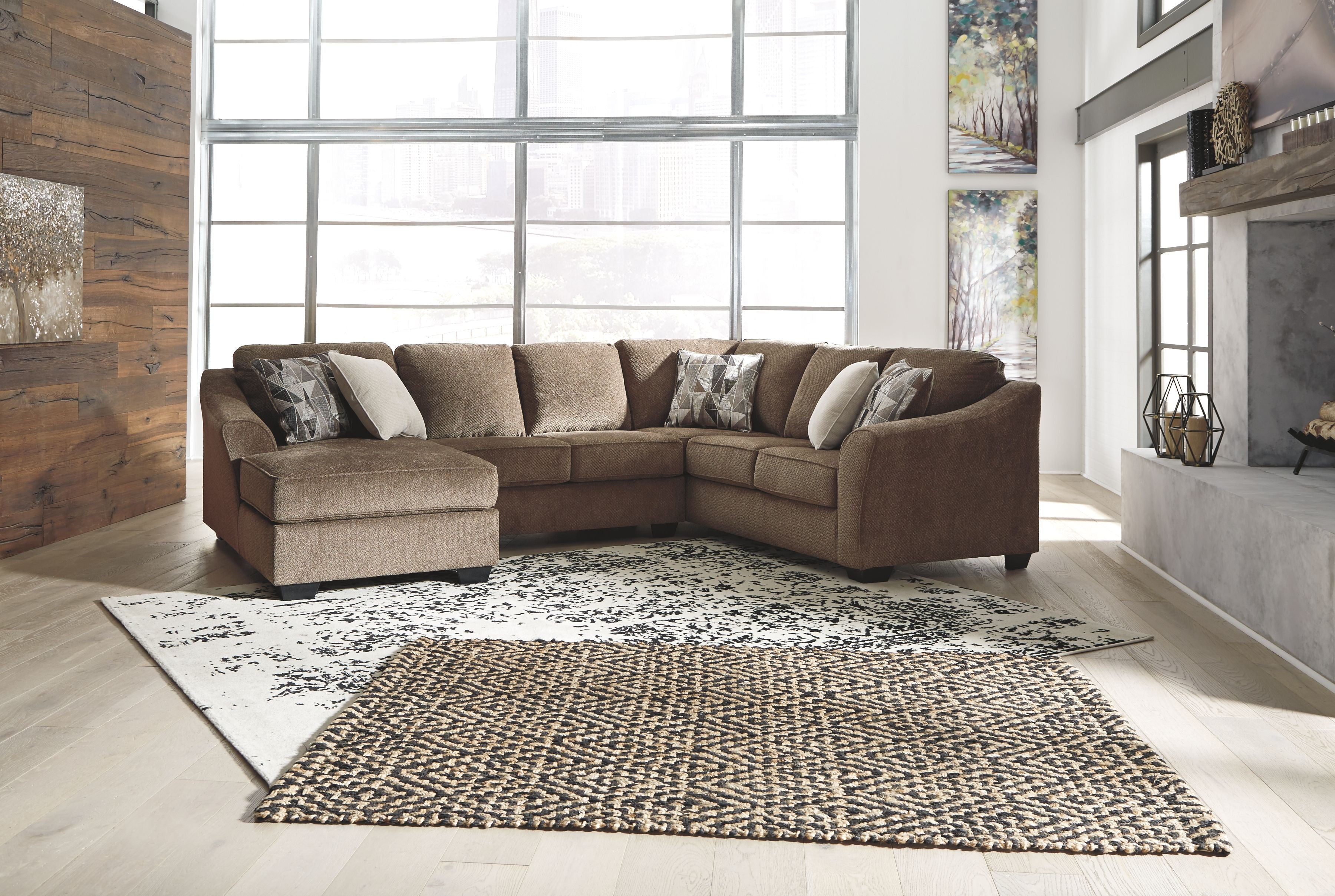 Graftin Teak Brown Sectional - Textured Chenille, Removable Cushions, Modern