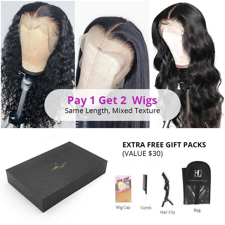 Buy 1 Get 1 Free | 13x6 Lace Wigs Straight+Curly Deep Wave 180% Density Luxury Series Glueless Wig