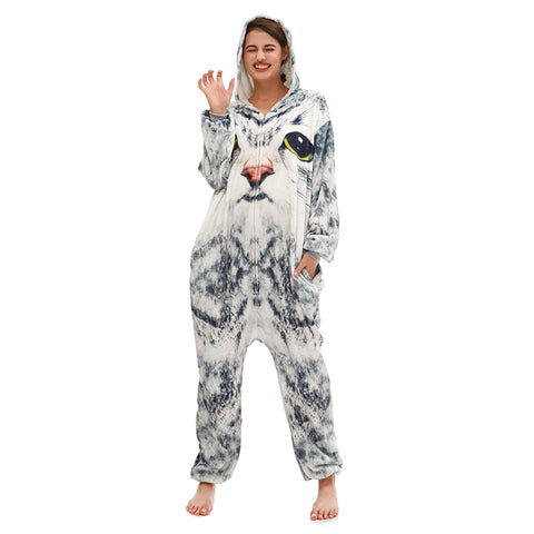 Cat Fleece Winter Onepiece Sleepwear