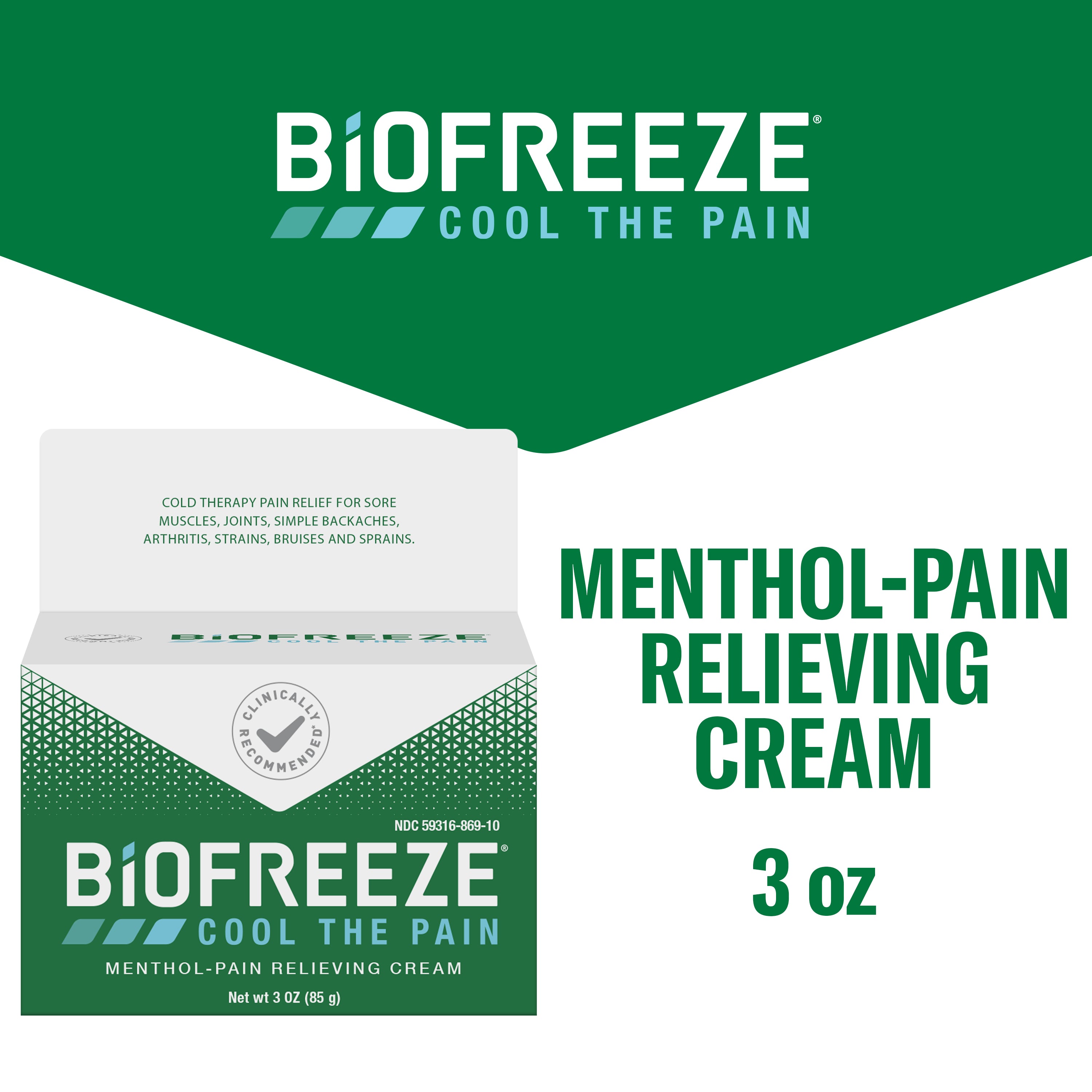 Biofreeze Cream, 3 oz Jar,  Box of 3