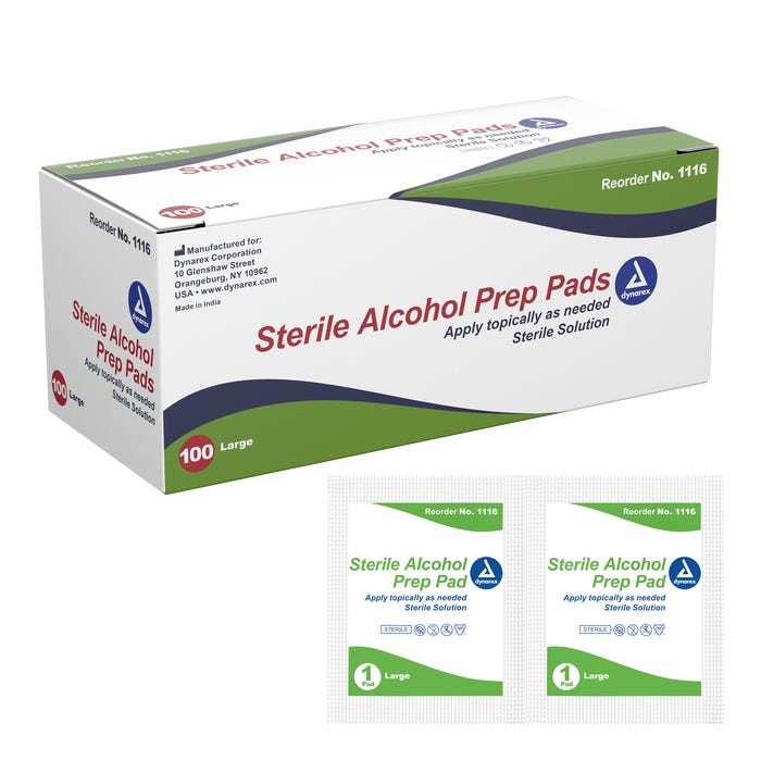 Dynarex Alcohol Prep Pads Sterile, 200/BX.