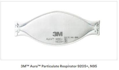 3M 9205+ Particulate Respirator Mask 3M Aura Industrial N95 Flat Fold Elastic Strap One Size Fits Most White NonSterile  Adult