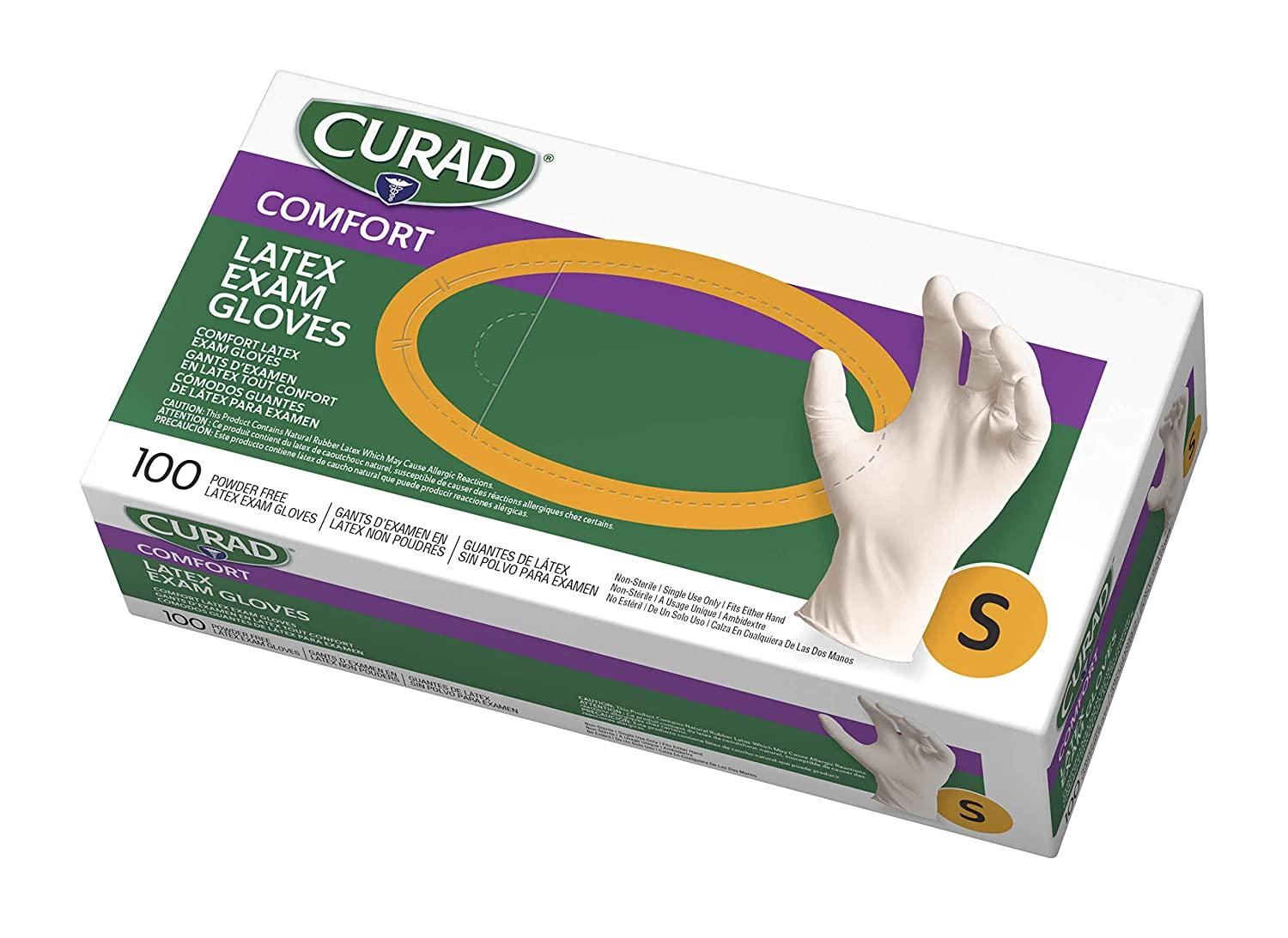 Curad Disposable Medical Latex Gloves, Powder Free Latex Gloves are Textured, 100 Count