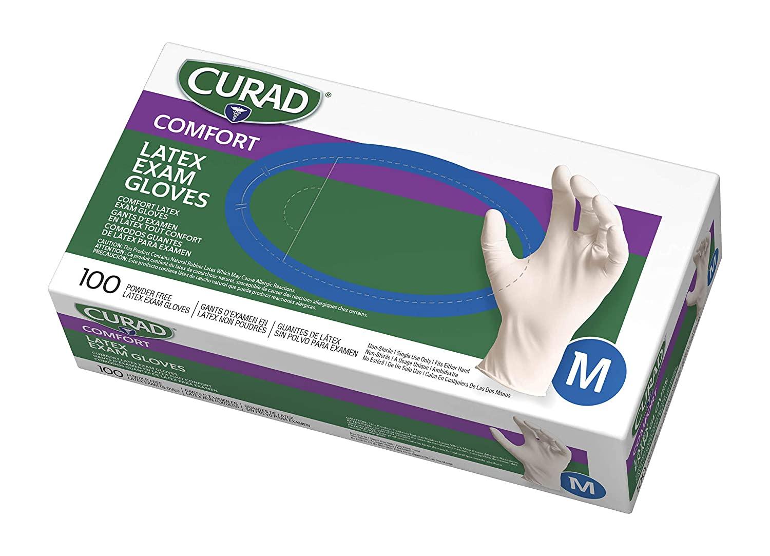 Curad Disposable Medical Latex Gloves, Powder Free Latex Gloves are Textured, 100 Count