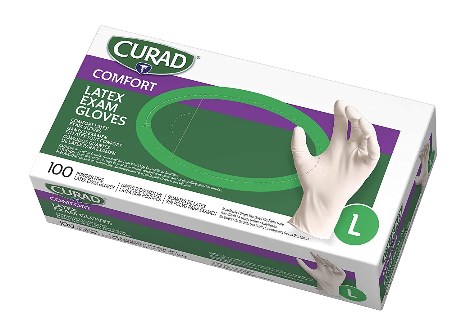 Curad Disposable Medical Latex Gloves, Powder Free Latex Gloves are Textured, 100 Count