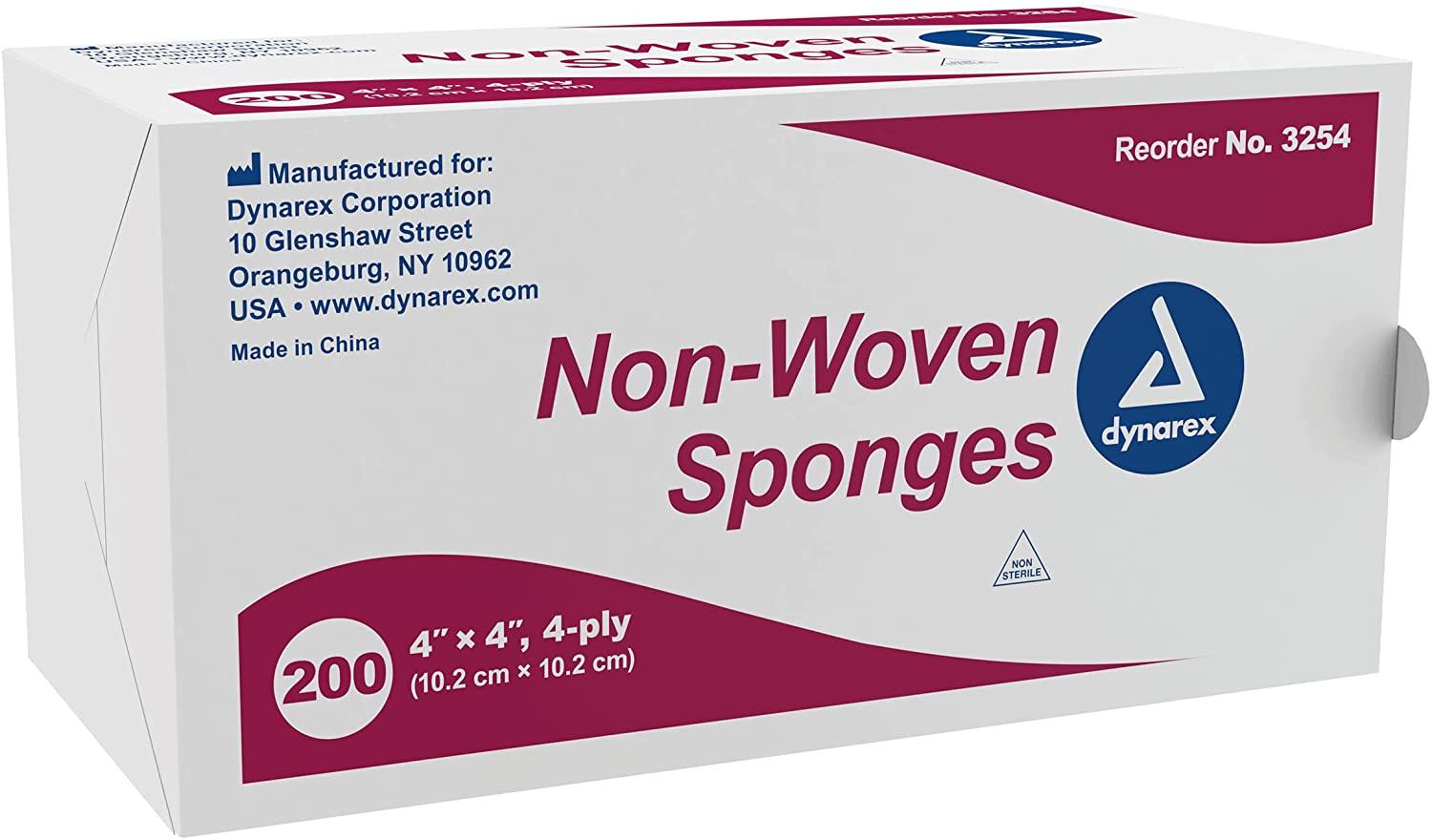 Dynarex Non-Sterile Non Woven Sponge, 4x4 Inch, 200 Count