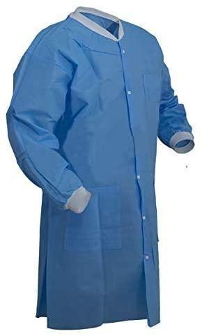 High Performance SMS Disposable Blue Lab Coat With Knit Cuffs and Collar - Pack of 10