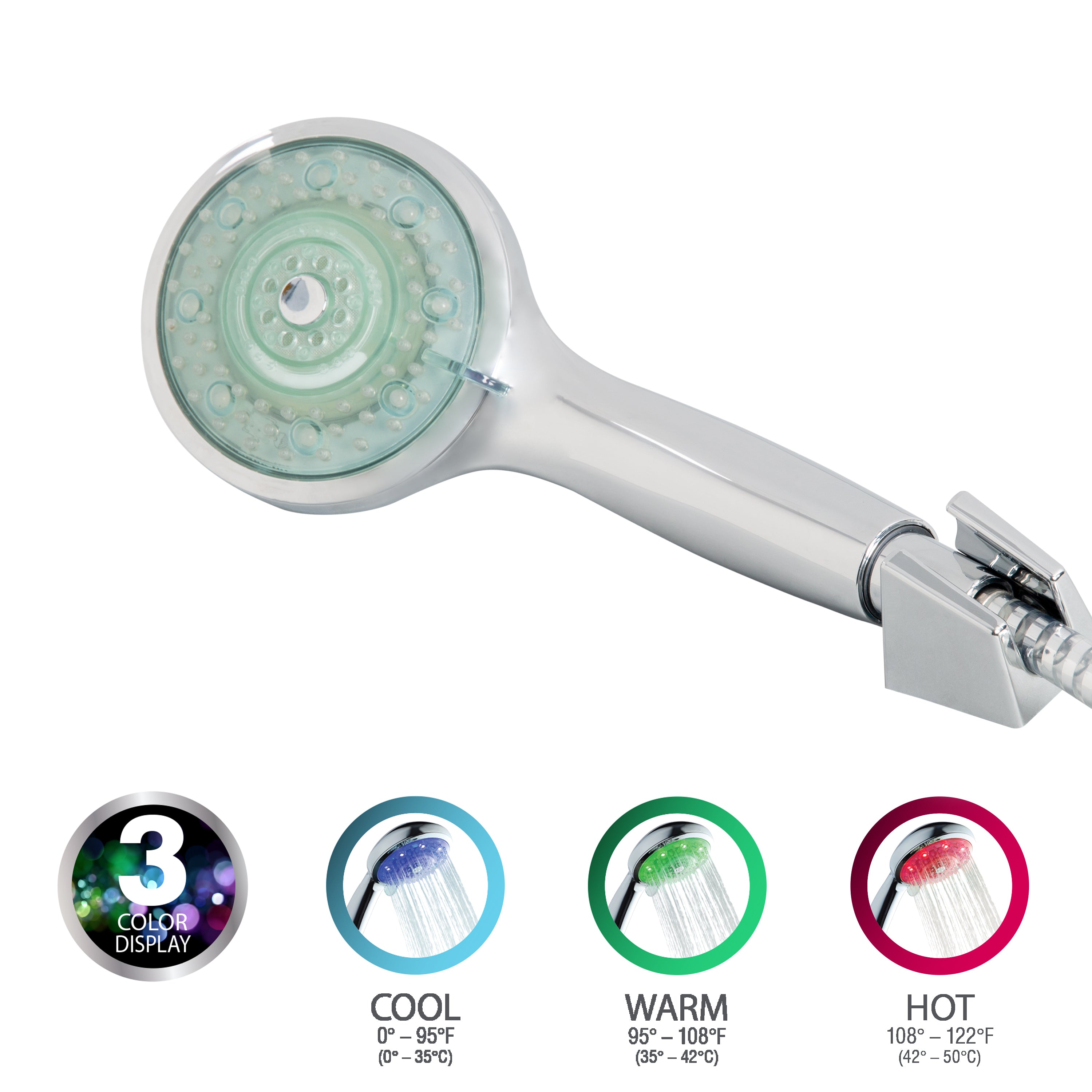 Bath Bliss 3 Temperature LED Display 5 Function Hand Held Shower Head