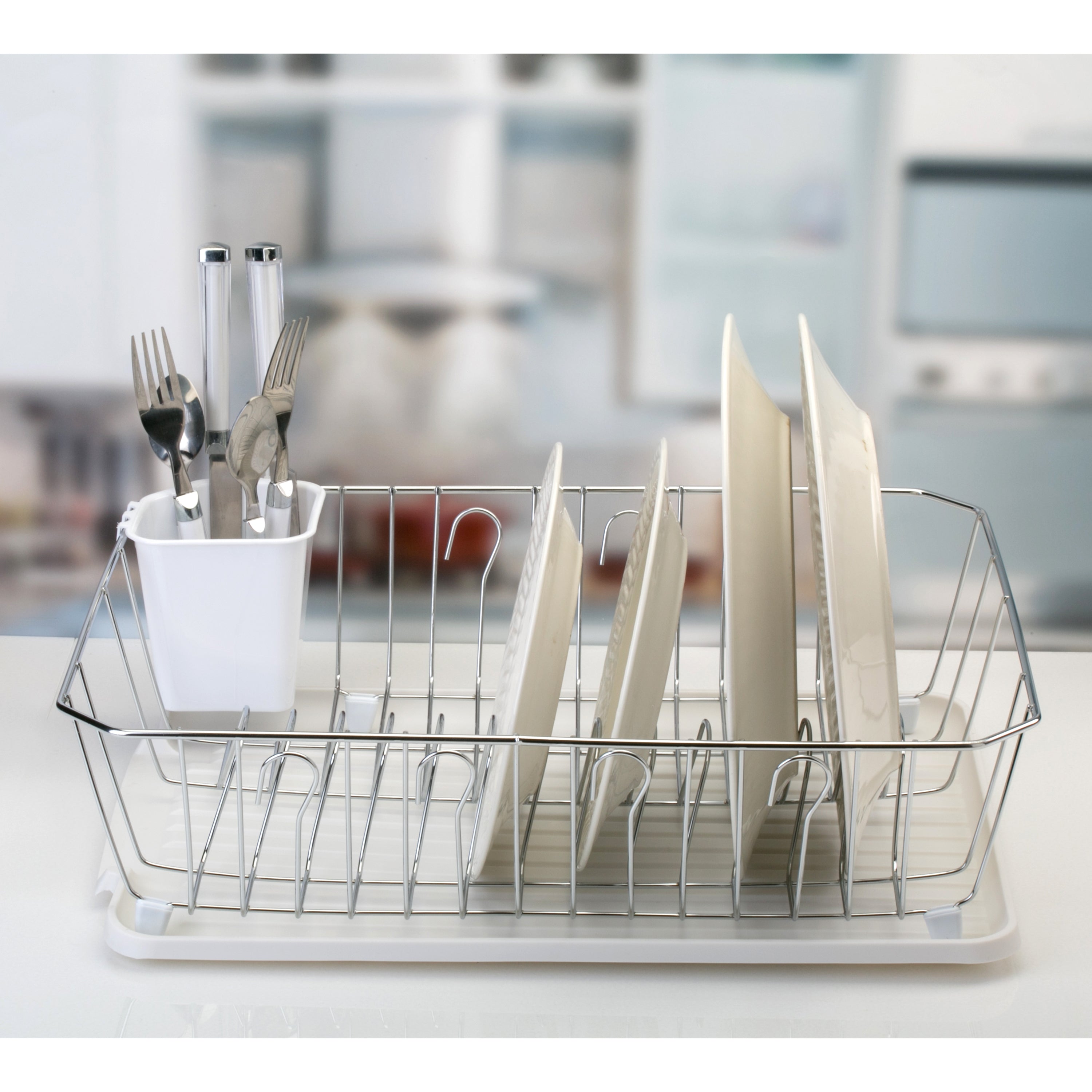 Kitchen Details Chrome 3 Piece Set Dish Rack in White