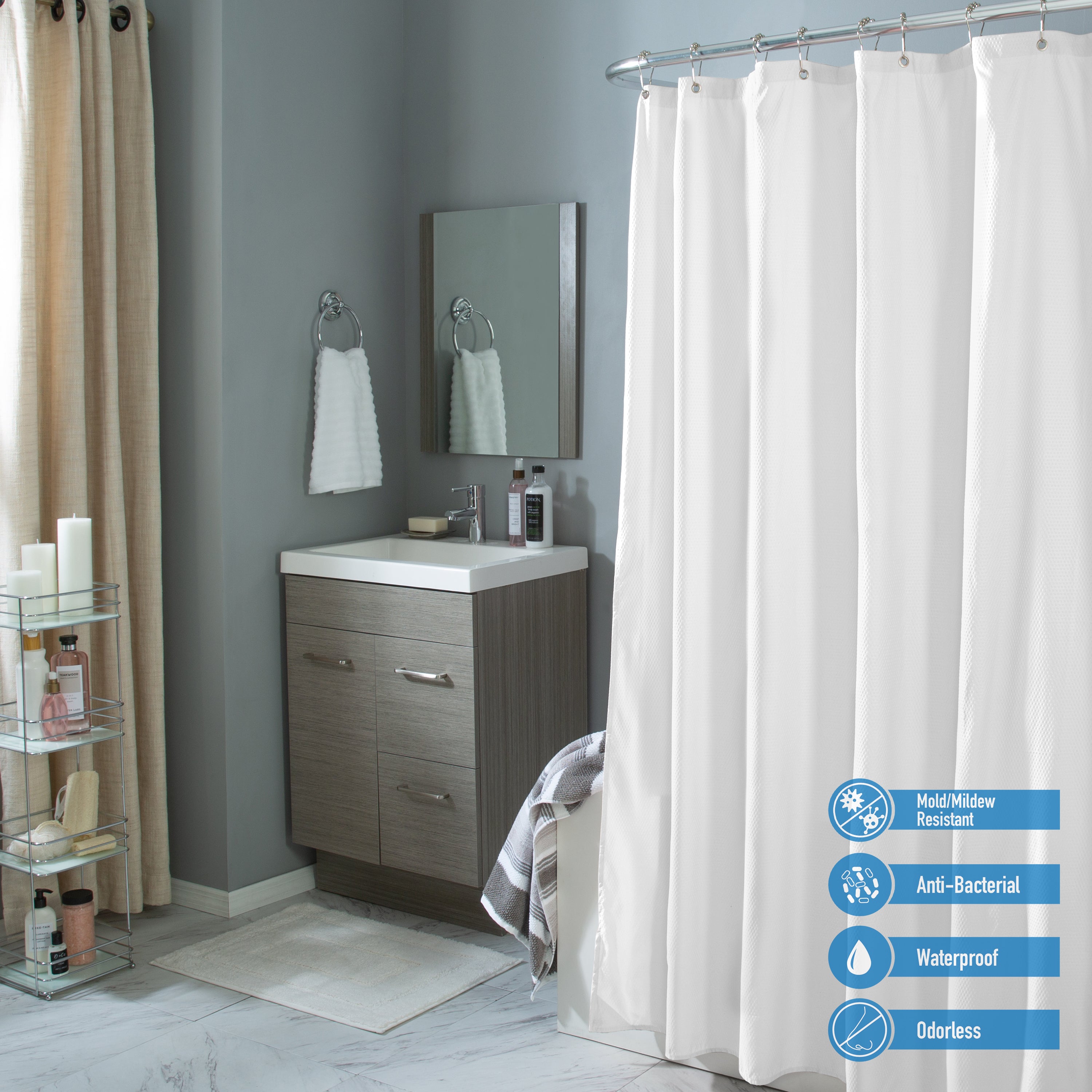 Bath Bliss White Microfiber Soft Touch Diamond Design Shower Curtain