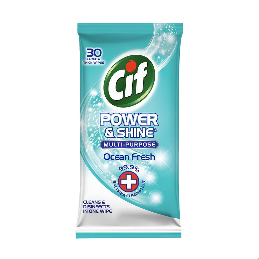 Cif Power & Shine Multi-Purpose Antibacterial Wipes 30 Count - Ocean Fresh
