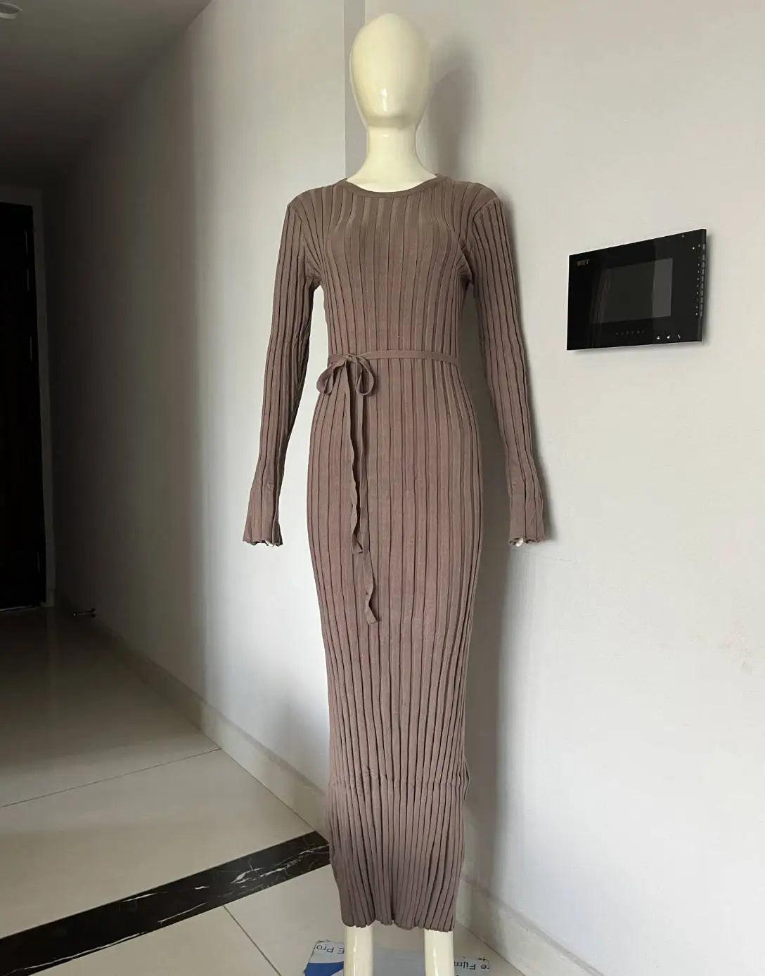 Casual V-neck Women Knitted Maxi Dress