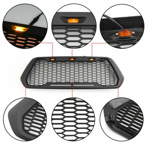 Raptor Style ABS Mesh Grille Fits 2016-2019 Tacoma With 3 Amber LED Lights Generic