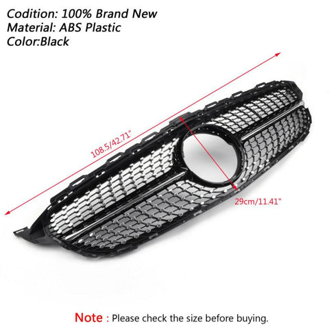 Diamond Grille Front Grill For 2015-2018 Benz W205 C Class C250 C300 C400Generic