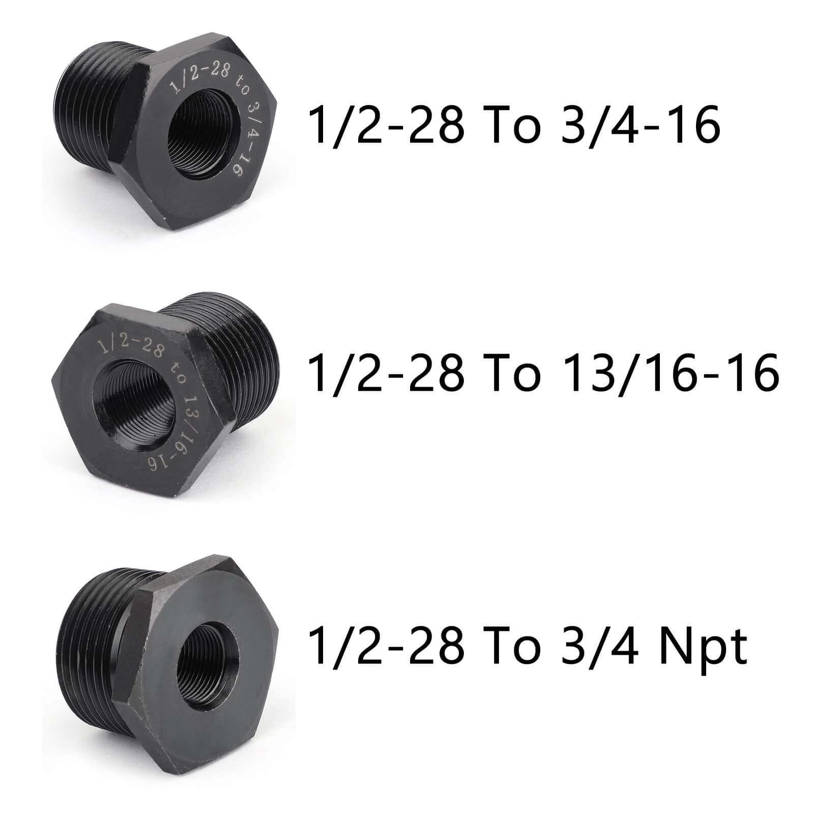 3PCS 1/2-28 to 3/4-16, 13/16-16, 3/4 NPT Thread Oil Filter Adapters Black New Generic