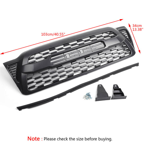 2005-2011 Toyota Tacoma Front Bumper Hood Grille Grill With TOYOTA letter Matte Black Generic