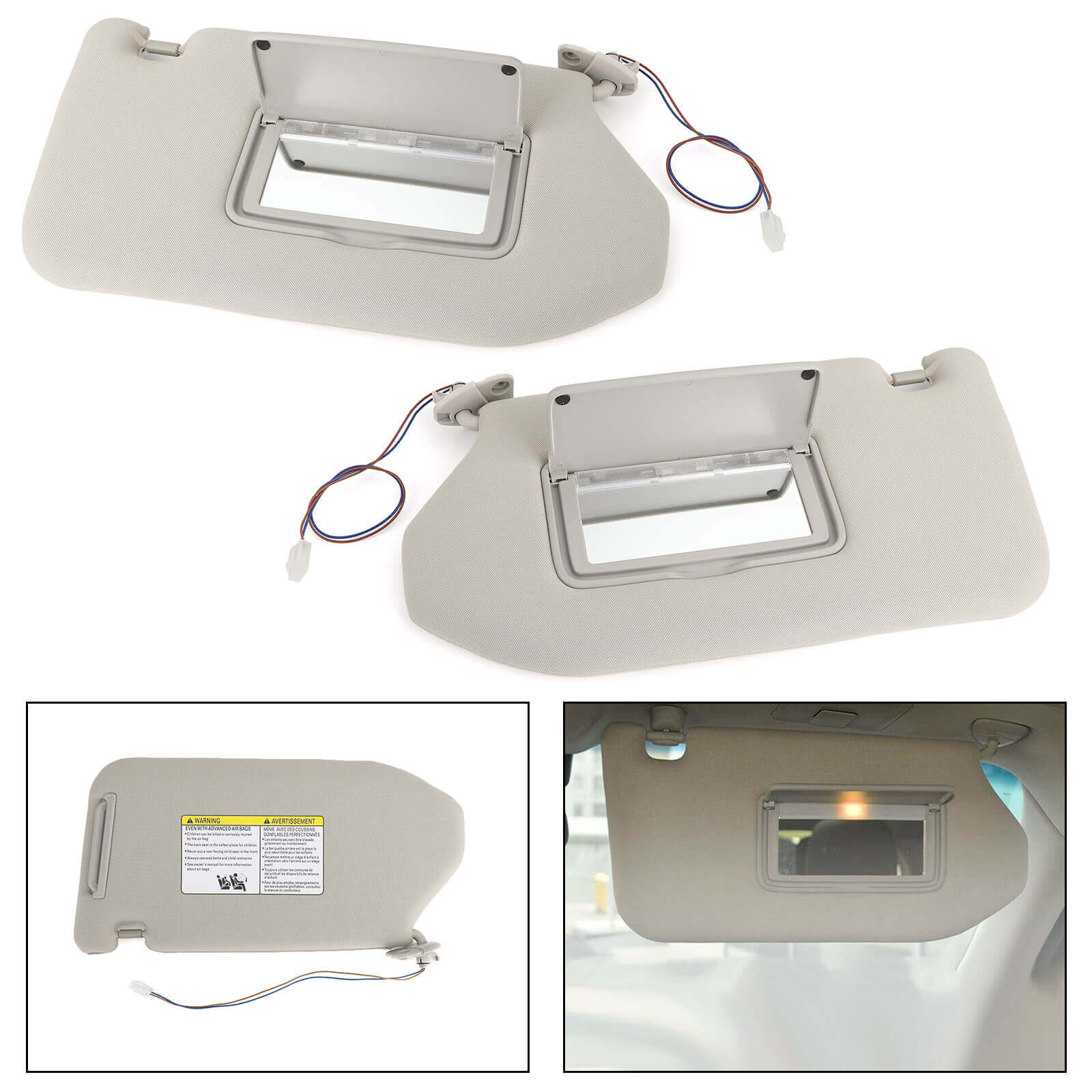 Left+Right Sun Visor Gray With Light For 13-18 Pathfinder 14-17 Infiniti QX60 w/ Lamp Generic