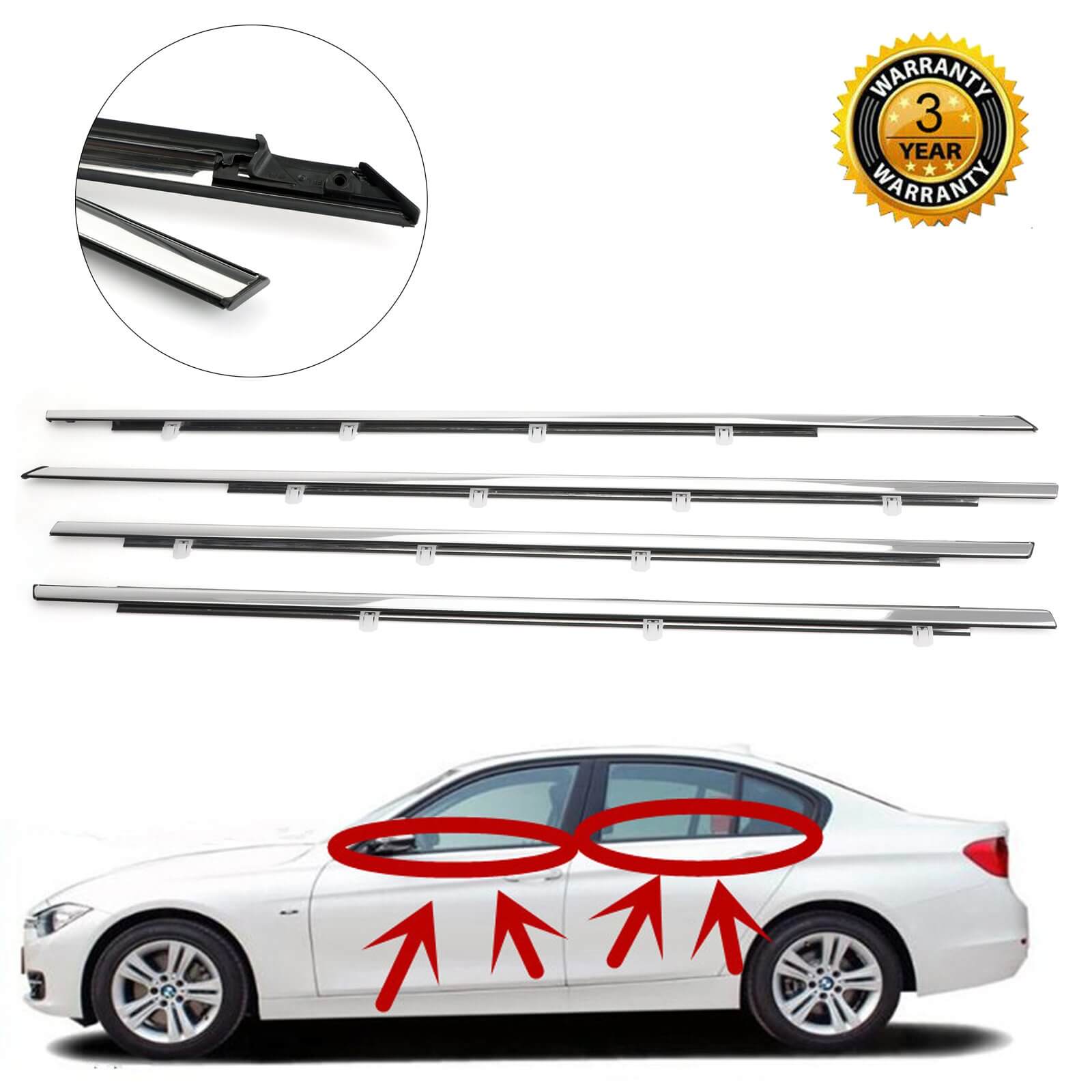 4×Chrome Weatherstrip Window Moulding Trim Seal Belt for Accord 2008-2012 