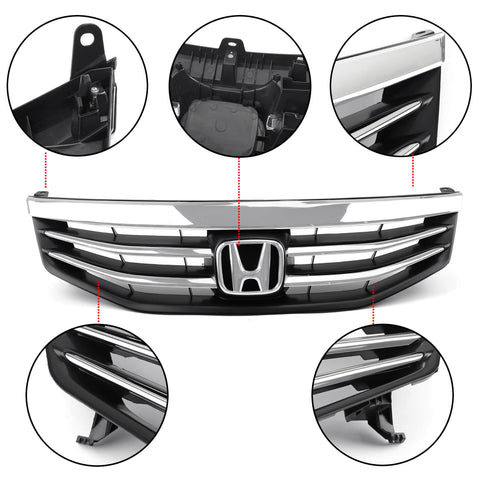 2011-2012 Honda Accord Upper Bumper Hood Black Chrome Front Grille Generic