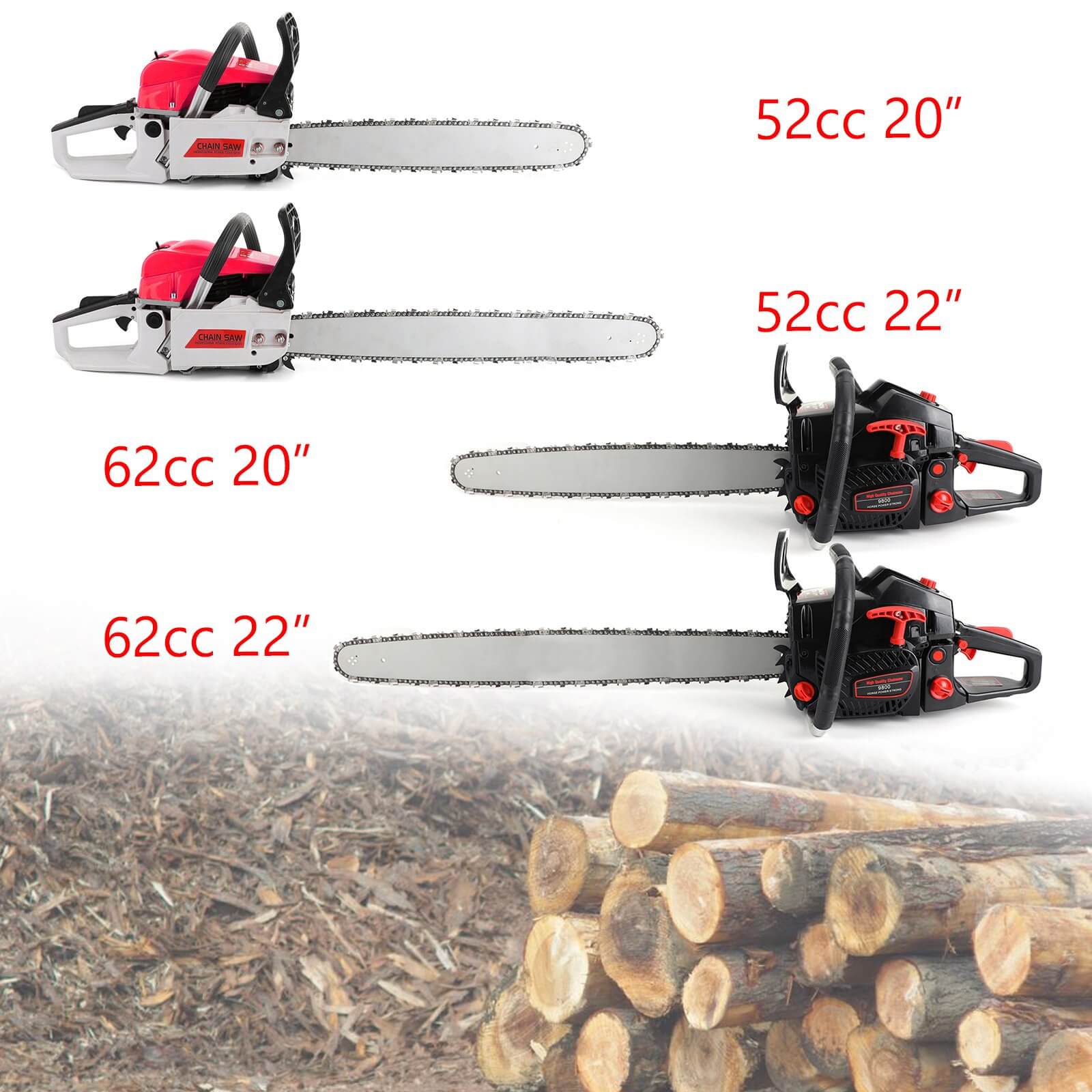 Hot Selling 52cc/62cc Chainsaw 20"/22" Bar Gasoline Chain Saw For Sale