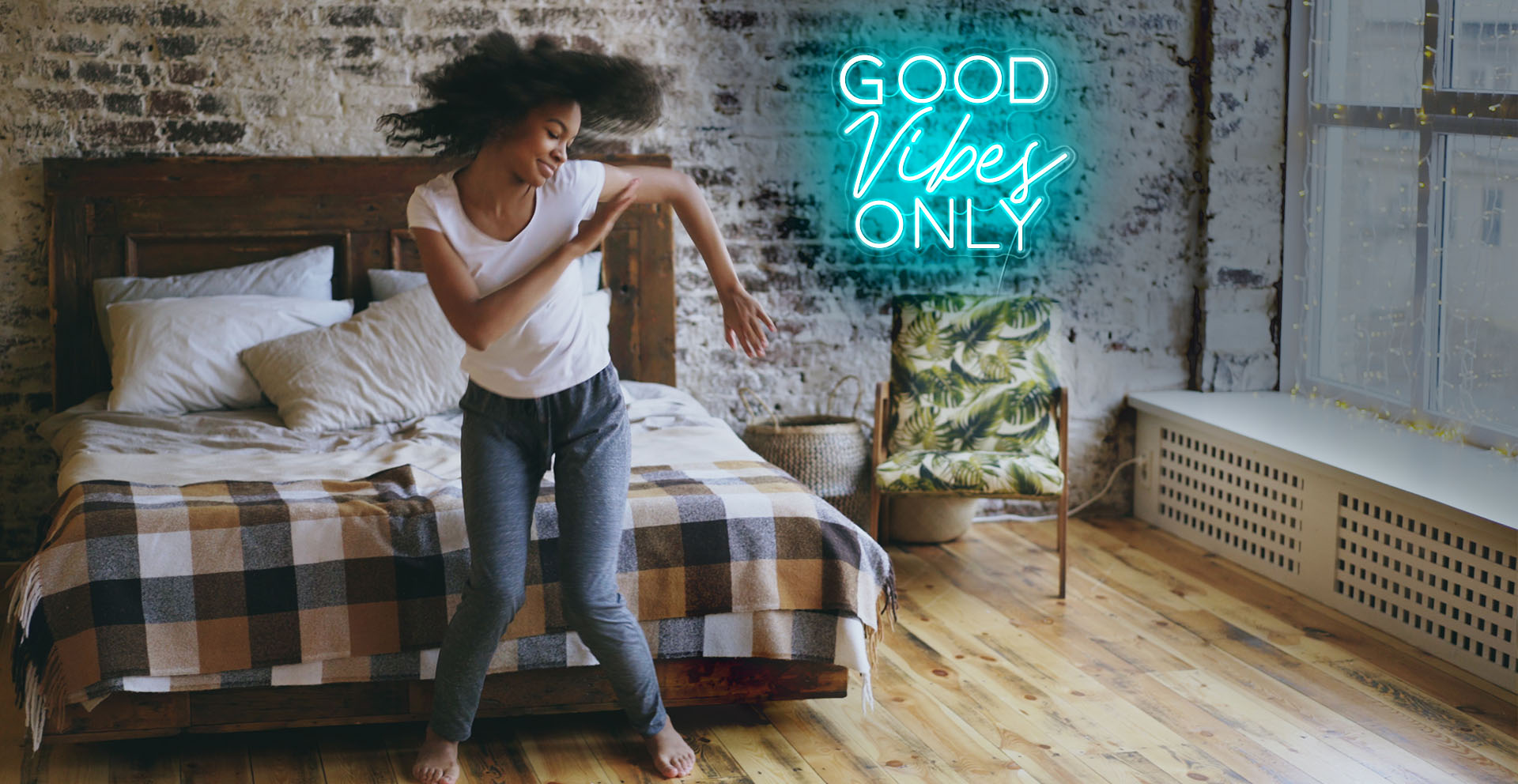 ice blue good vibes only neon light sign