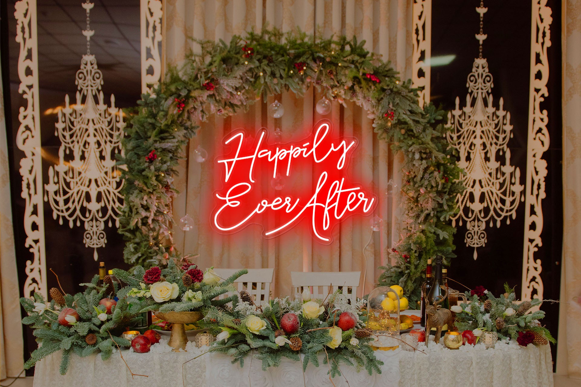 Happily Ever After pink neon wedding sign