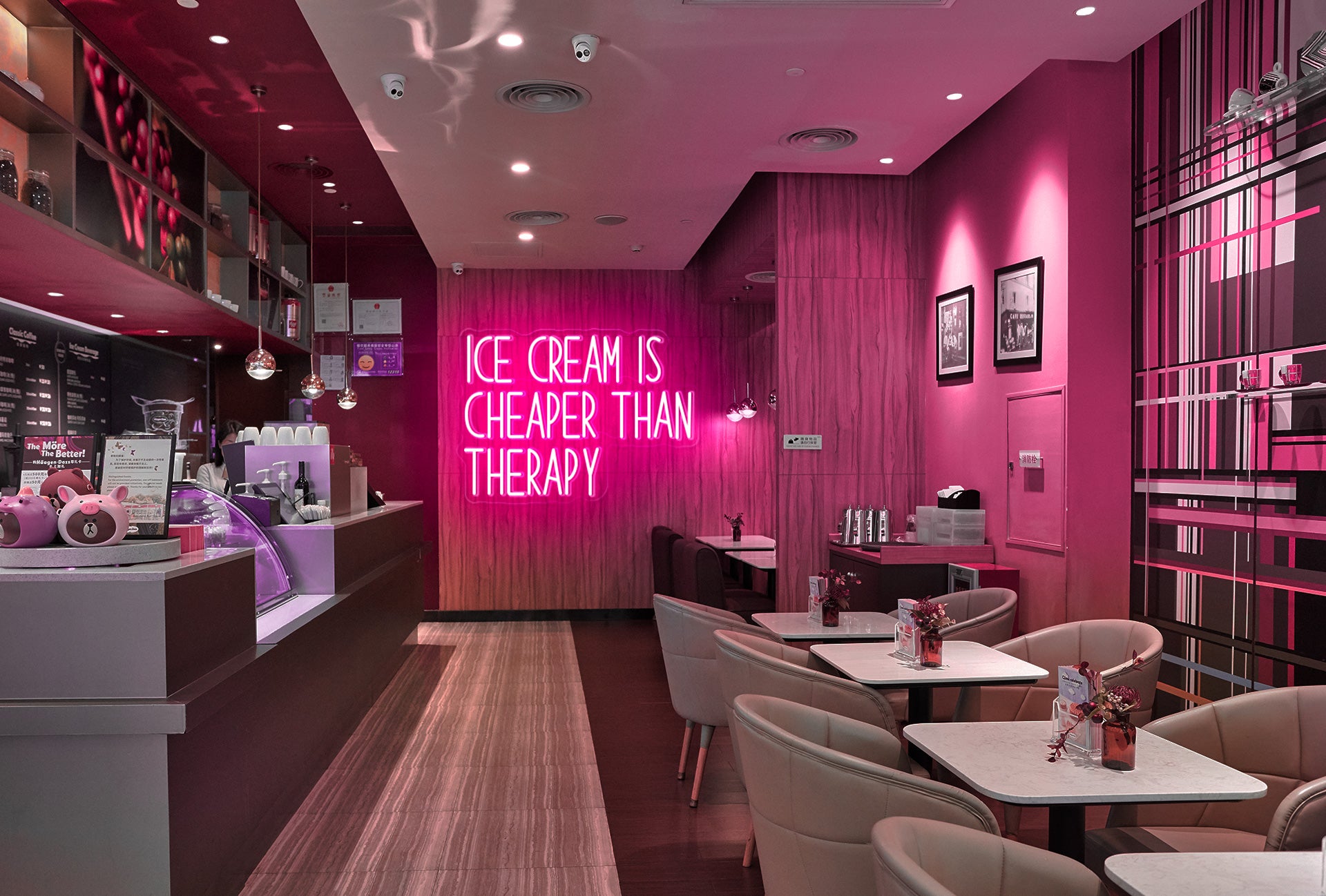 ICE CREAM  IS CHEAPER THAN HTERAPY Neon wall art