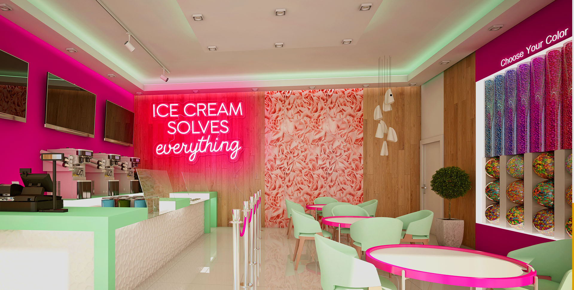 Ice cream solves everything neon wall art