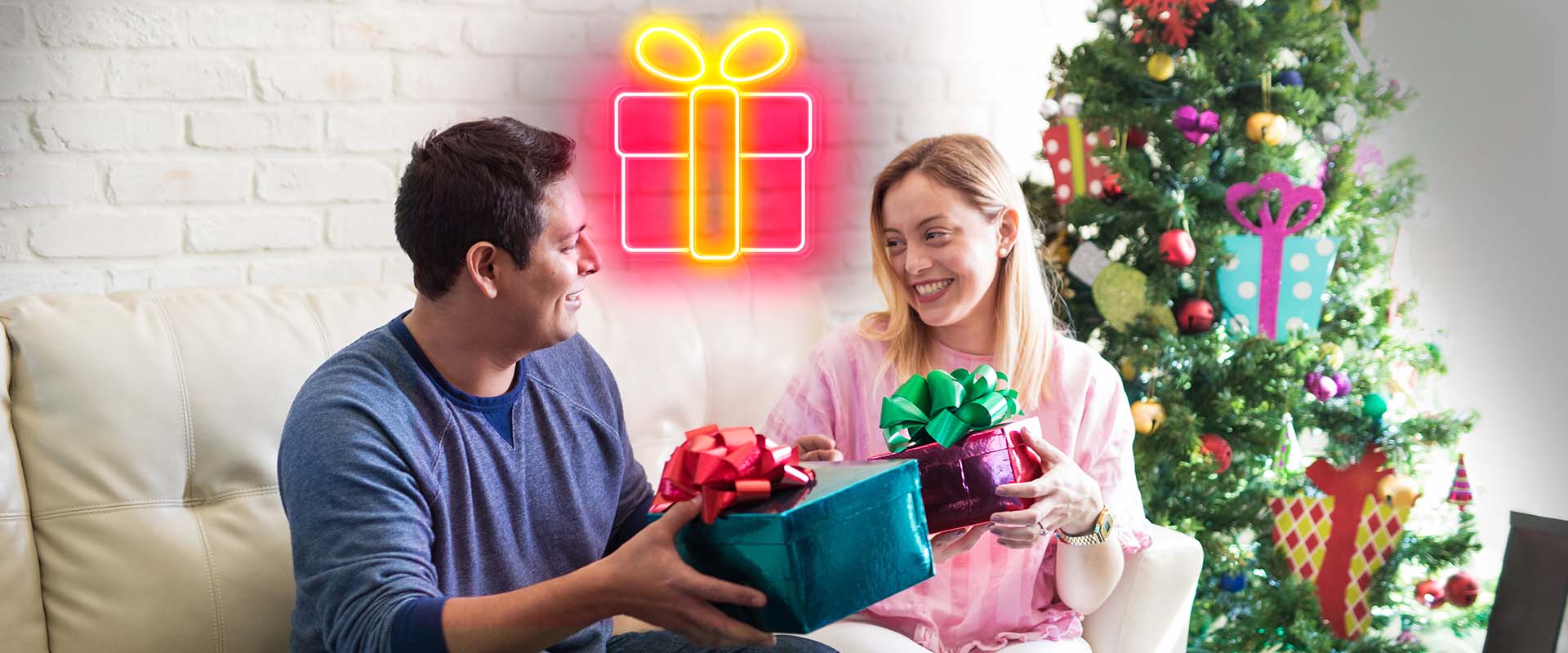 xmas gift boxes neon wall art
