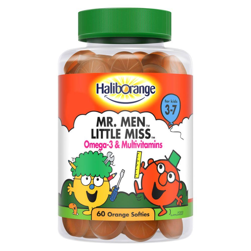 For Kids 3-7 Mr. Men Little Miss Omega-3 & Multivitamins - 60 Orange Softies