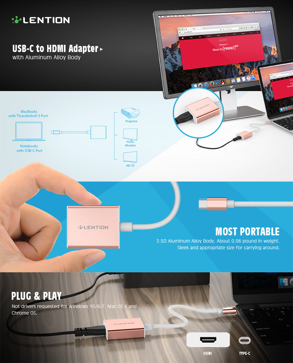 LENTION USB C to 4K HDMI Adapter