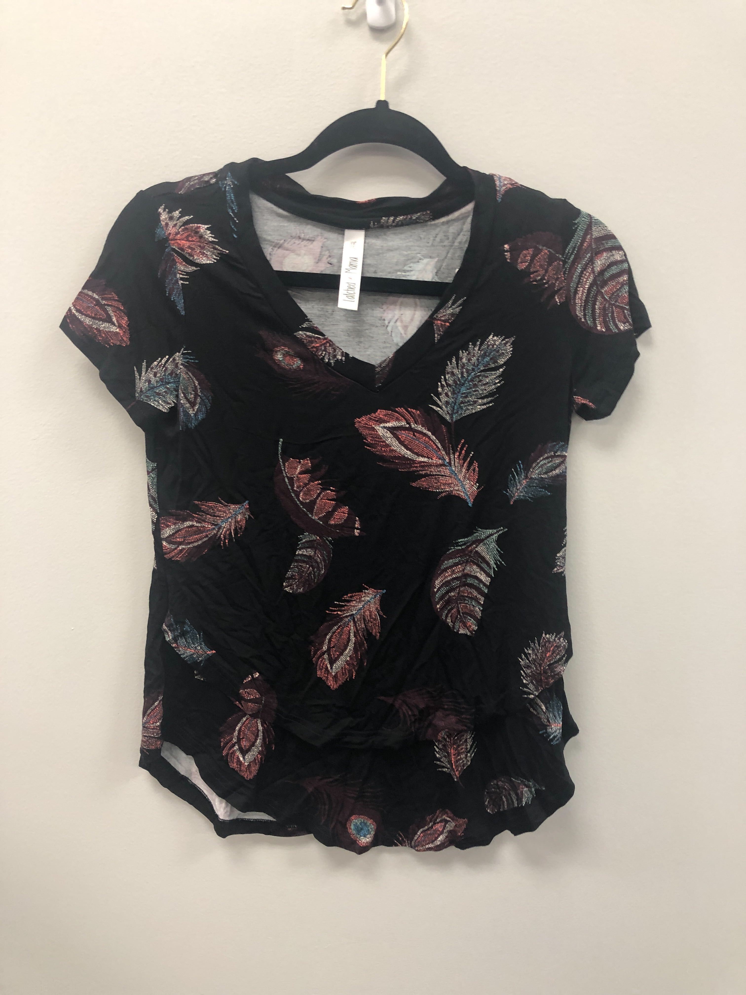 Outlet 5972 - Printed V-Neck Boyfriend Nursing Tee - Onyx Plume - Extra Extra Small