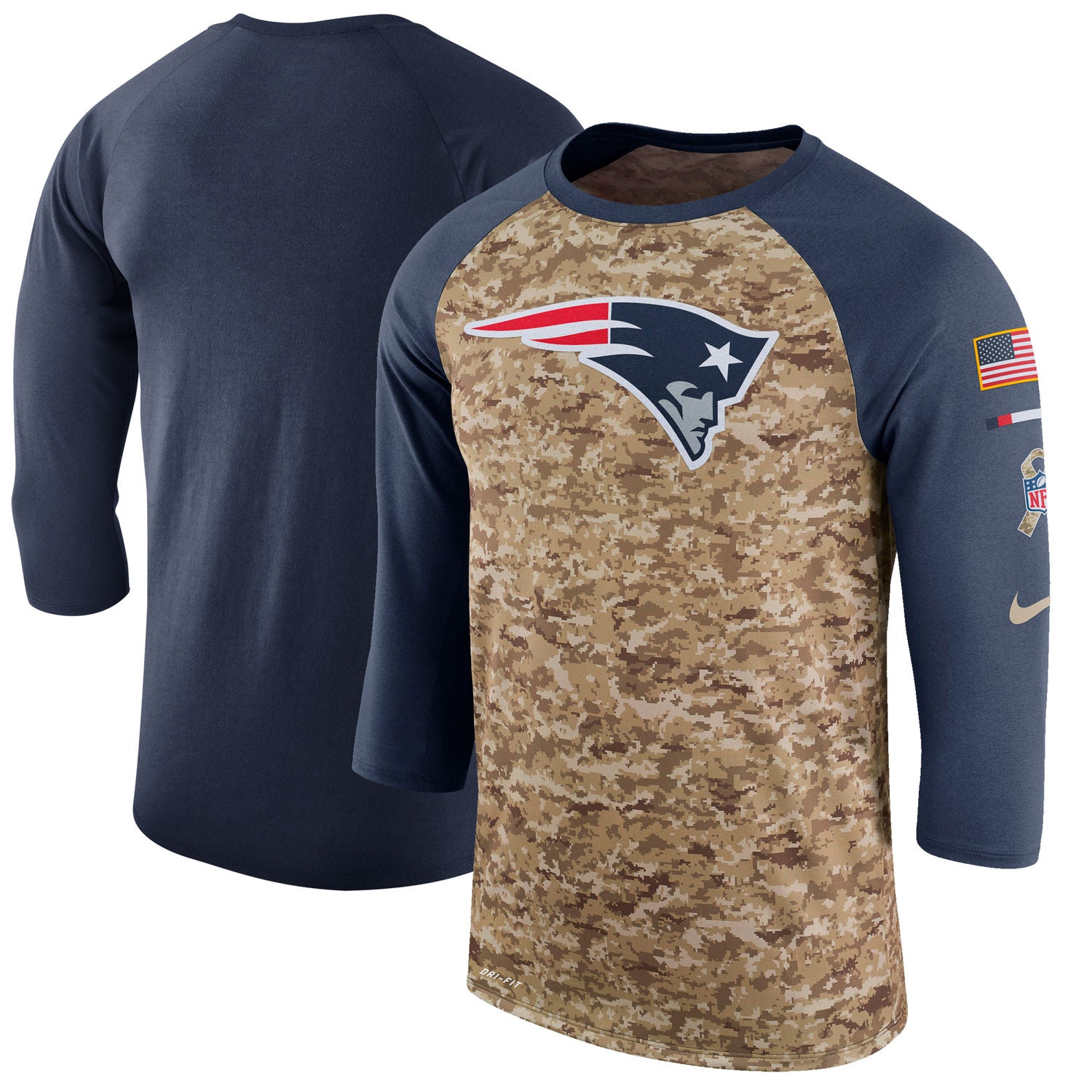 New England Patriots  three quater sleeve salute to service tee shirt