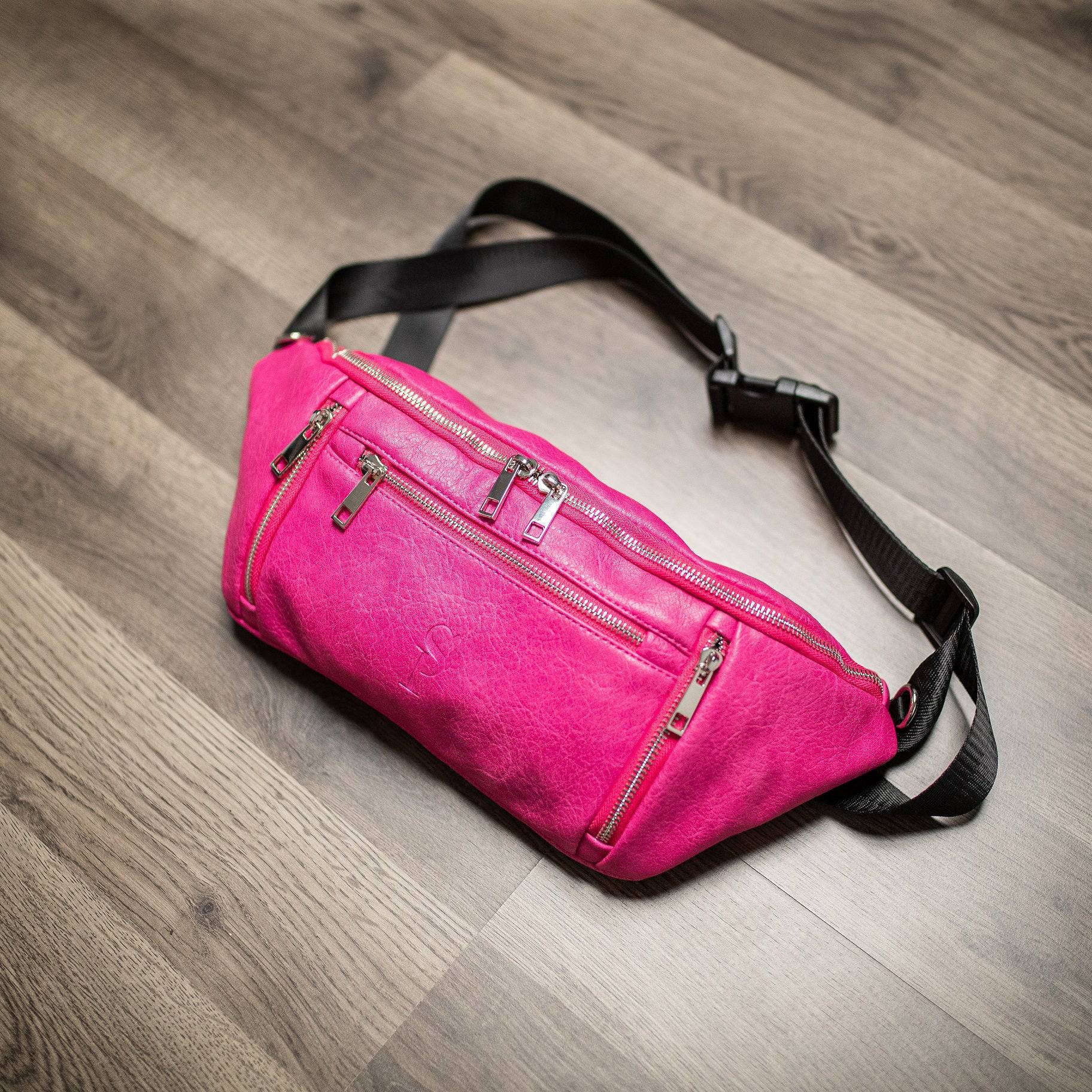 Pink Leather Cross Body-Waist Bag
